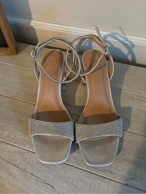 a new day Silver Crystal Ankle-Strap Block Heel Sandals